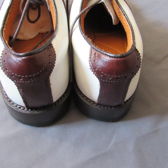 Mens Justin Golf Shoes Classic Saddle Brogue White Brown Leather Sz 8.5 EE